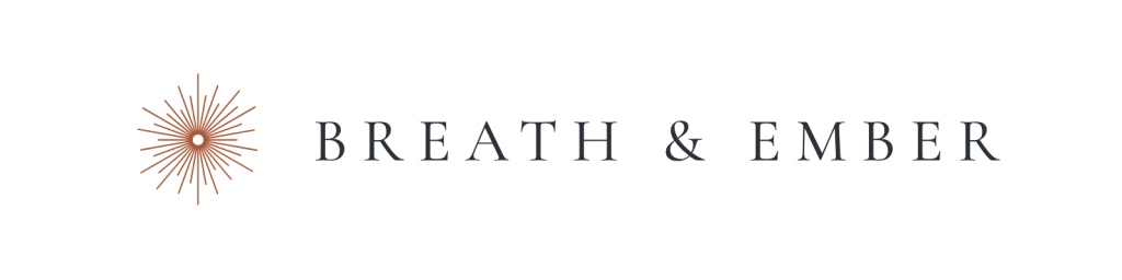 Breath & Ember slate text with copper starburst